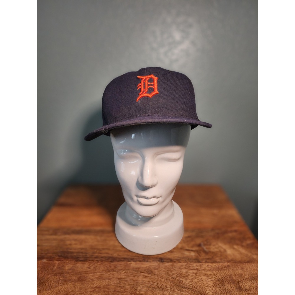 Vintage New Era 59FIFTY Detroit Tigers Hat Made in USA MLB‎ Navy Blue Cap 7 1/8